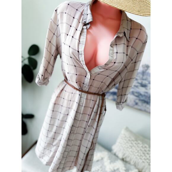 Victoria’s Secret Whispered Gridlines plaid Flowy button shirt dress Small - Picture 1 of 5